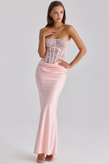 Ayana Pink Lace + Satin Maxi Corset Dress