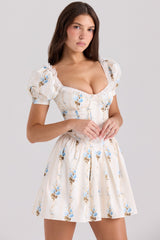 Issa Cream Floral Print Cotton Mini Dress