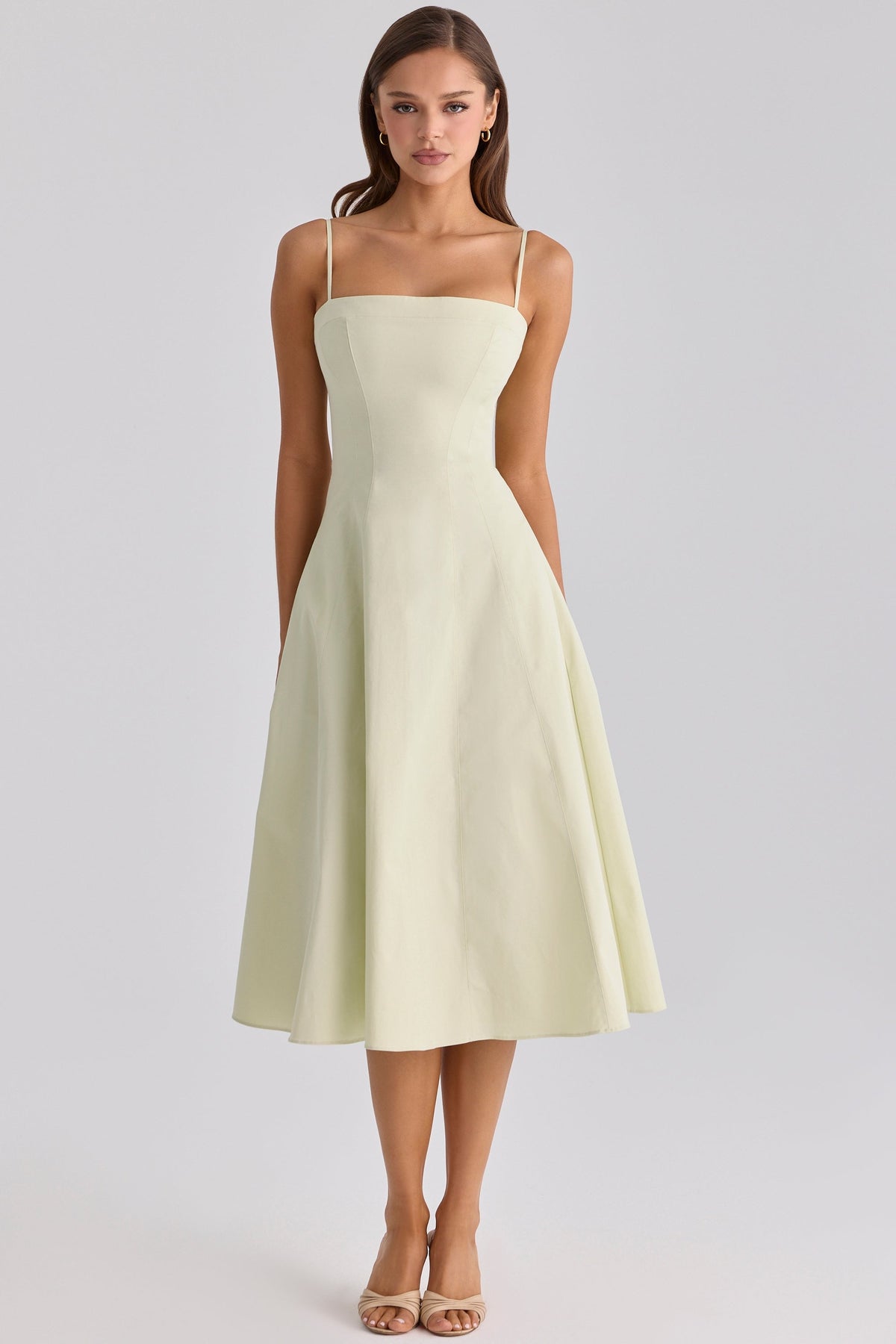 Dolly Matcha Green Cotton Flared Midi Sundress
