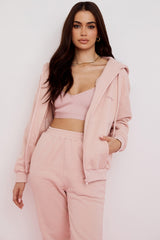 Storm Blush Cotton Fleece-Back Zip Through Hoodie