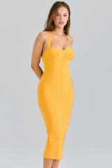 The Sculpt Orange Sherbet Midi Bandage Dress