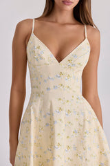 Millie Lemon Floral Print Strappy Cotton Midi Sundress