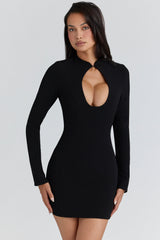 Lotus Black Crepe Keyhole Silhouette Mini Dress