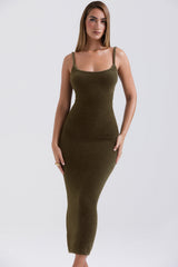 Fayette Khaki Soft Fluffy Knit Maxi Dress