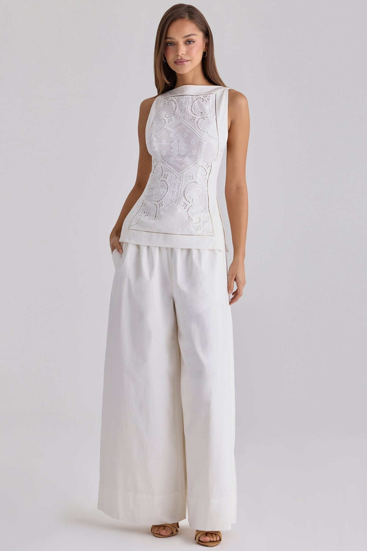 Jae White Cotton Wide Leg Trousers