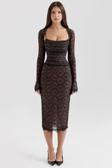 Gaia Black Lace Corset Midi Dress