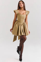 Saasha Gold Jacquard Mini Dress