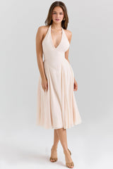 Solada Vintage Cream Georgette Halter Sundress