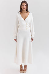 Solara Ivory Wool Mix Flared Midi Skirt
