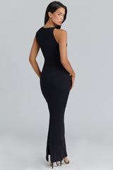 Keoni Black Asymmetric Draped Maxi Dress