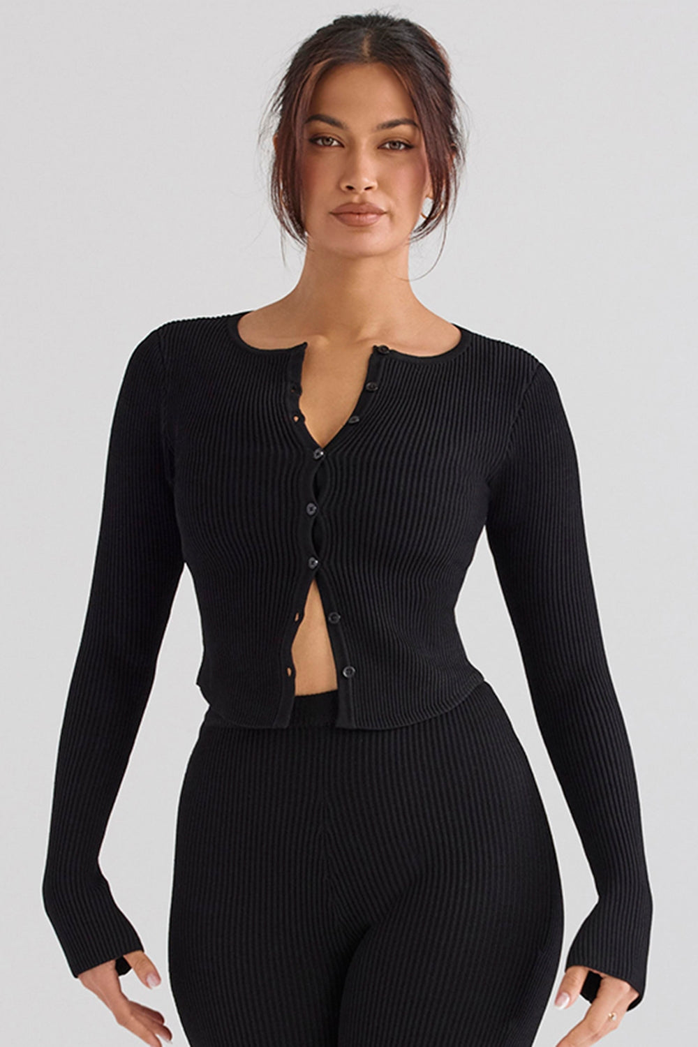 Sylvia Black Ribbed Knit Cardigan