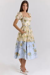 Penelope Lemon Vintage Rose Chiffon Midi Dress