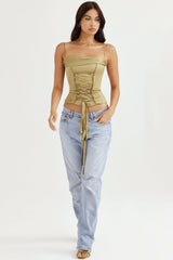 Letitia Olive Satin Lace Up Corset
