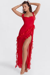 Ariela Cherry Ruffle Maxi Dress
