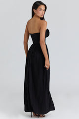 Marcella Black Georgette Pleated Maxi Dress
