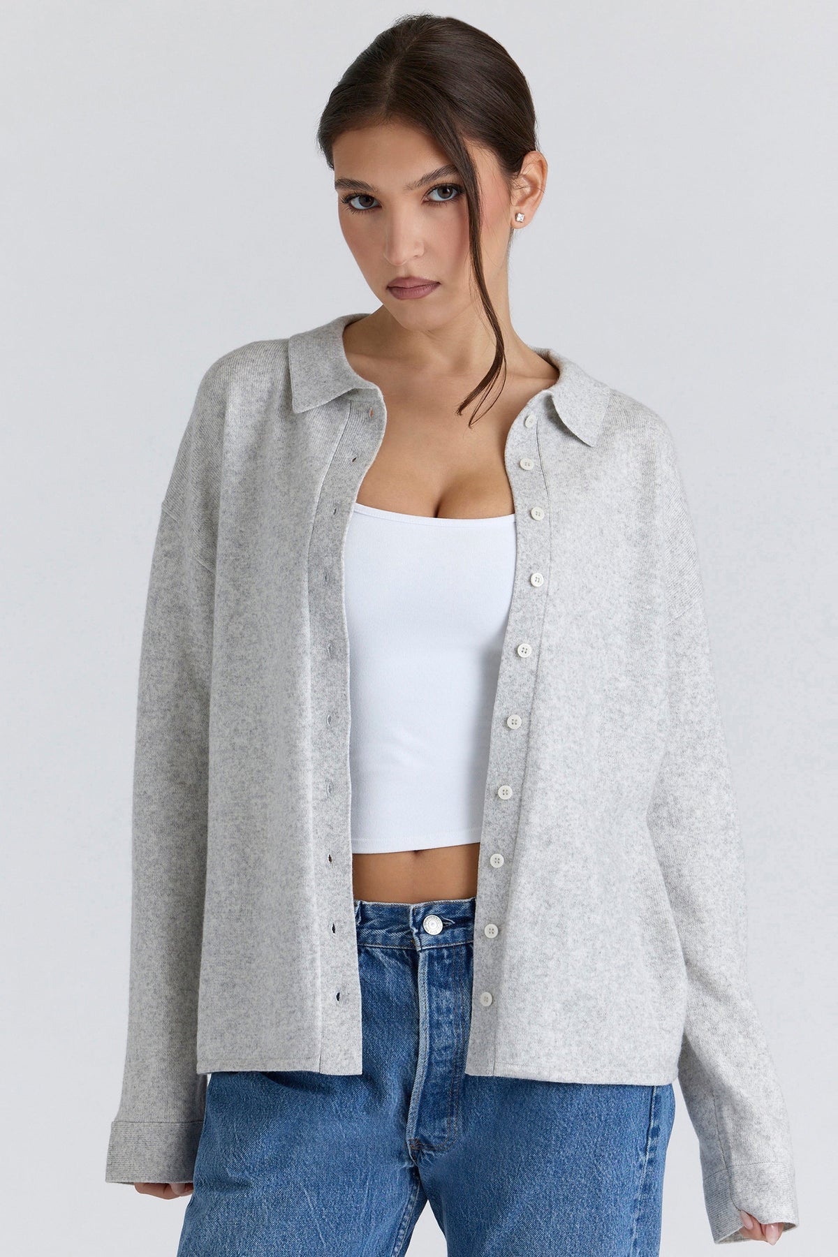 Devon Grey Cashmere + Merino Wool Knit Shirt