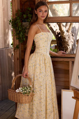 Ysabella Floral Lemon Print Cotton Midi Sundress