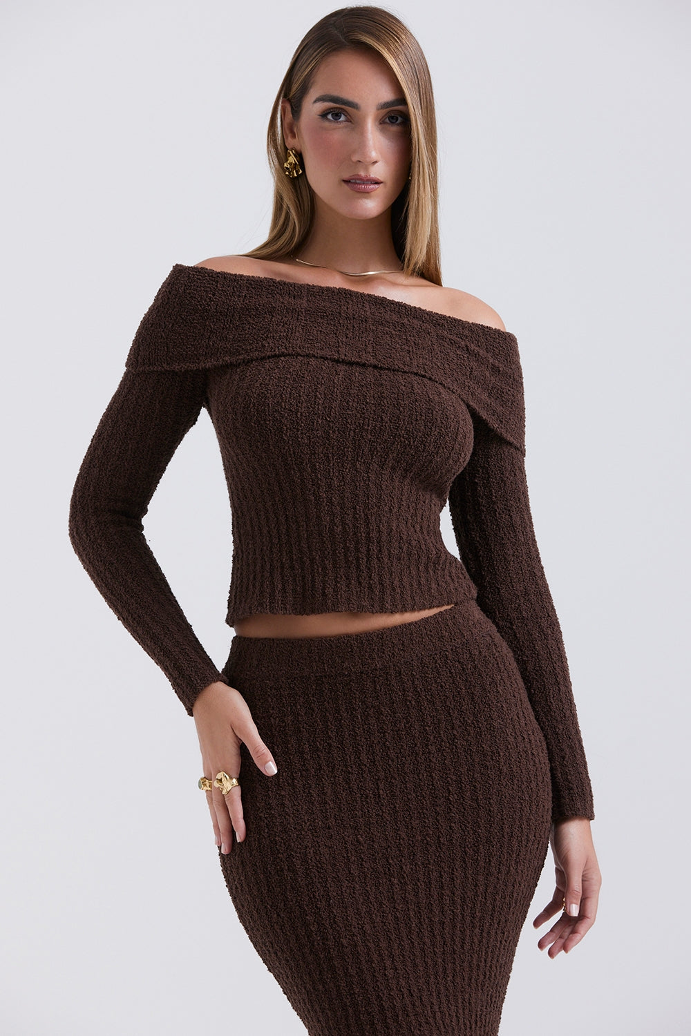 Saffron Chocolate Soft Boucle Knit Top