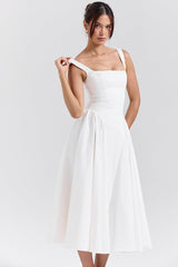 Dorothy White Cotton Midi Sundress