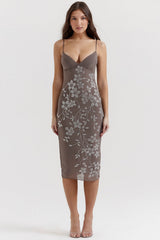 Blanca Smoke Crystal Embellished Midi Dress