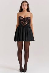 Jadore Black Lace and Satin Strapless Mini Dress