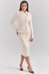 Lena Cream Boucle Pencil Midi Skirt