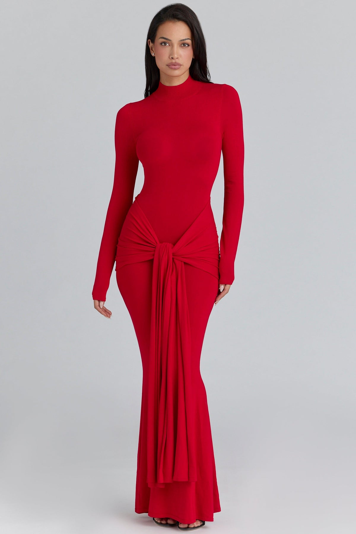 Imogen Scarlet Red Hip Drape Maxi Dress