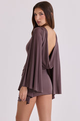 Lavine Espresso Brown Slinky Draped Jersey Playsuit