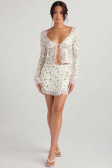 Noemie Garden Print Lace Trim Mini Skirt