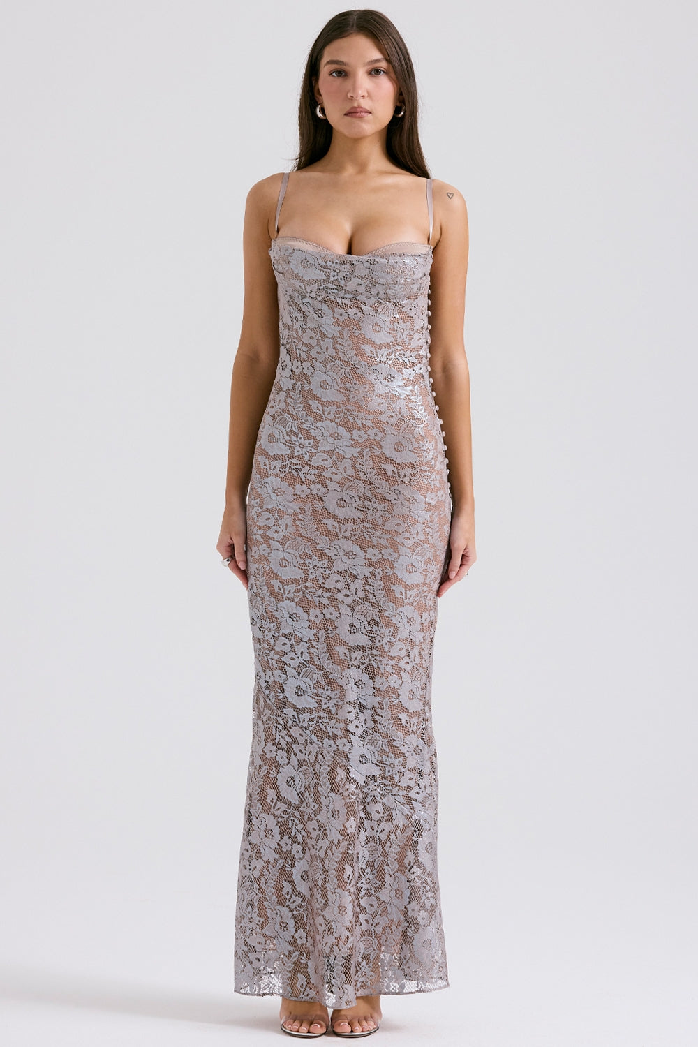 Azzurra Ice Blue Lace Godet Gown