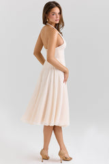 Solada Vintage Cream Georgette Halter Sundress