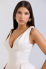 Paloma Vintage Cream Satin Pleated Midi Dress