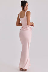 Kira Blush Pink Satin Gathered Maxi Dress