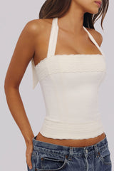 Cosette White Halter Neck Cotton Top