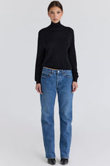 Angel Black Silk + Wool Roll Neck Sweater