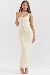 Mia Ecru Halter Maxi Dress