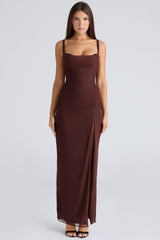 Lini Burgundy Stretch Mesh Maxi Dress