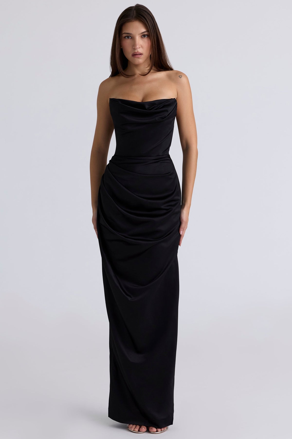 Adrienne Black Satin Strapless Corset Maxi