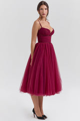 Countess Cabernet Tulle Midi Dress