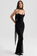 Cassidy Black Mesh Maxi Skirt with Fluted Hem