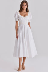 Bella White Broderie Anglais Babydoll Midi Dress